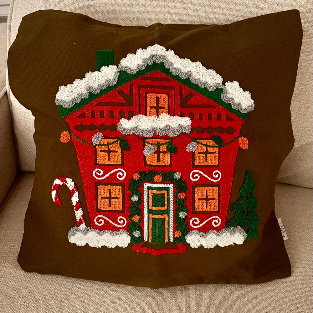 Ashle Home Deco Brown Embroidered Christmas Pillow Cover NO Pillow- just cover.